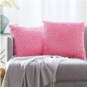 Brand New Hot Pink Sherpa Throw Pillow Covers PAULEON 18 x 18 Pillow Covers Only